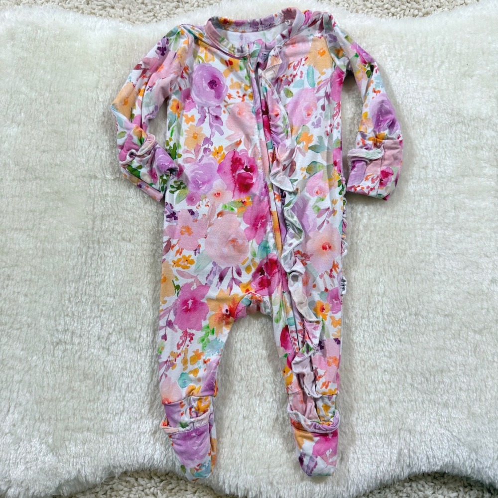 Gigi and Max Floral‎ Bamboo Ruffle Romper 0-3M Sleeper Zippy